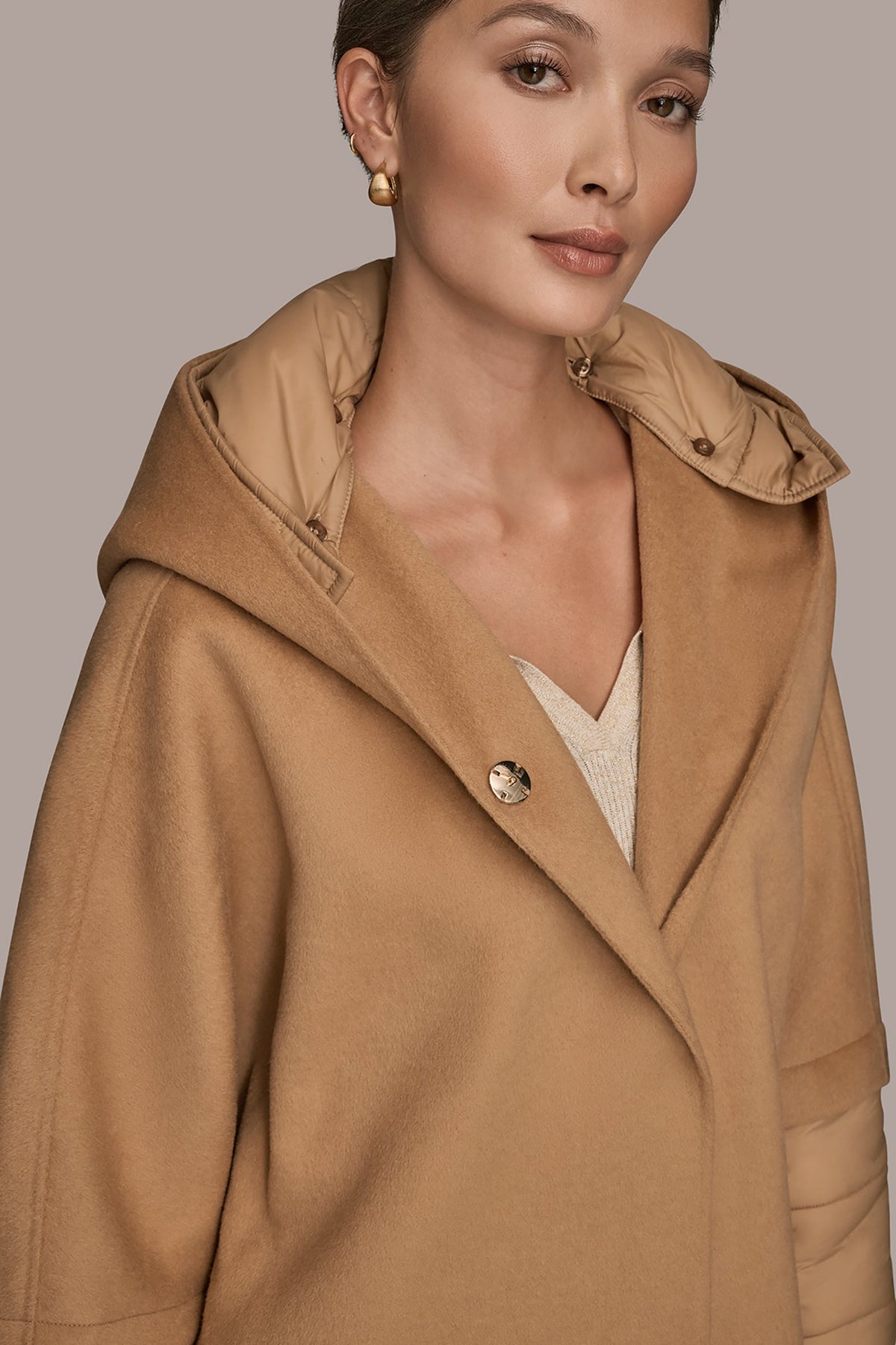 Donna Karan HOODED WOOL-BLEND CAPE COAT