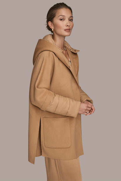 Donna Karan HOODED WOOL-BLEND CAPE COAT
