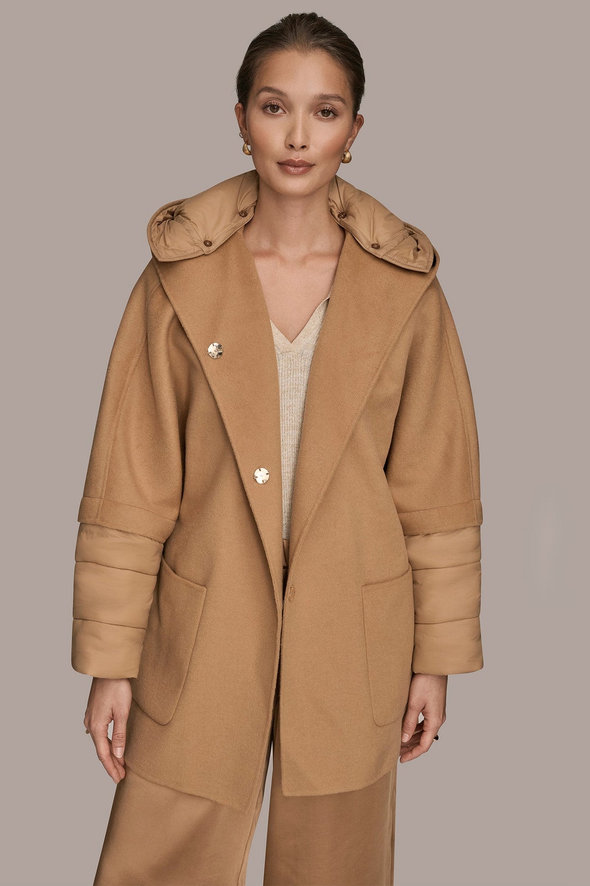 Donna Karan HOODED WOOL-BLEND CAPE COAT