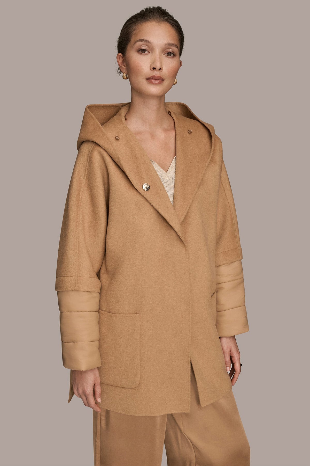 Donna Karan HOODED WOOL-BLEND CAPE COAT