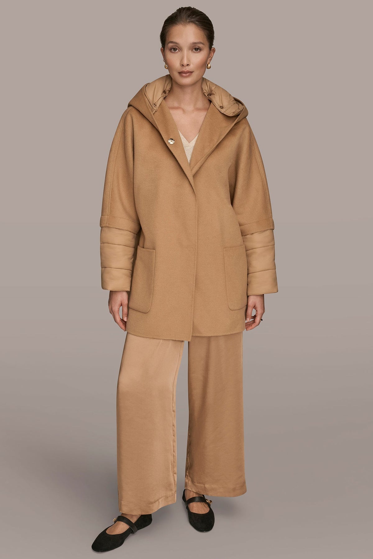 Donna Karan HOODED WOOL-BLEND CAPE COAT