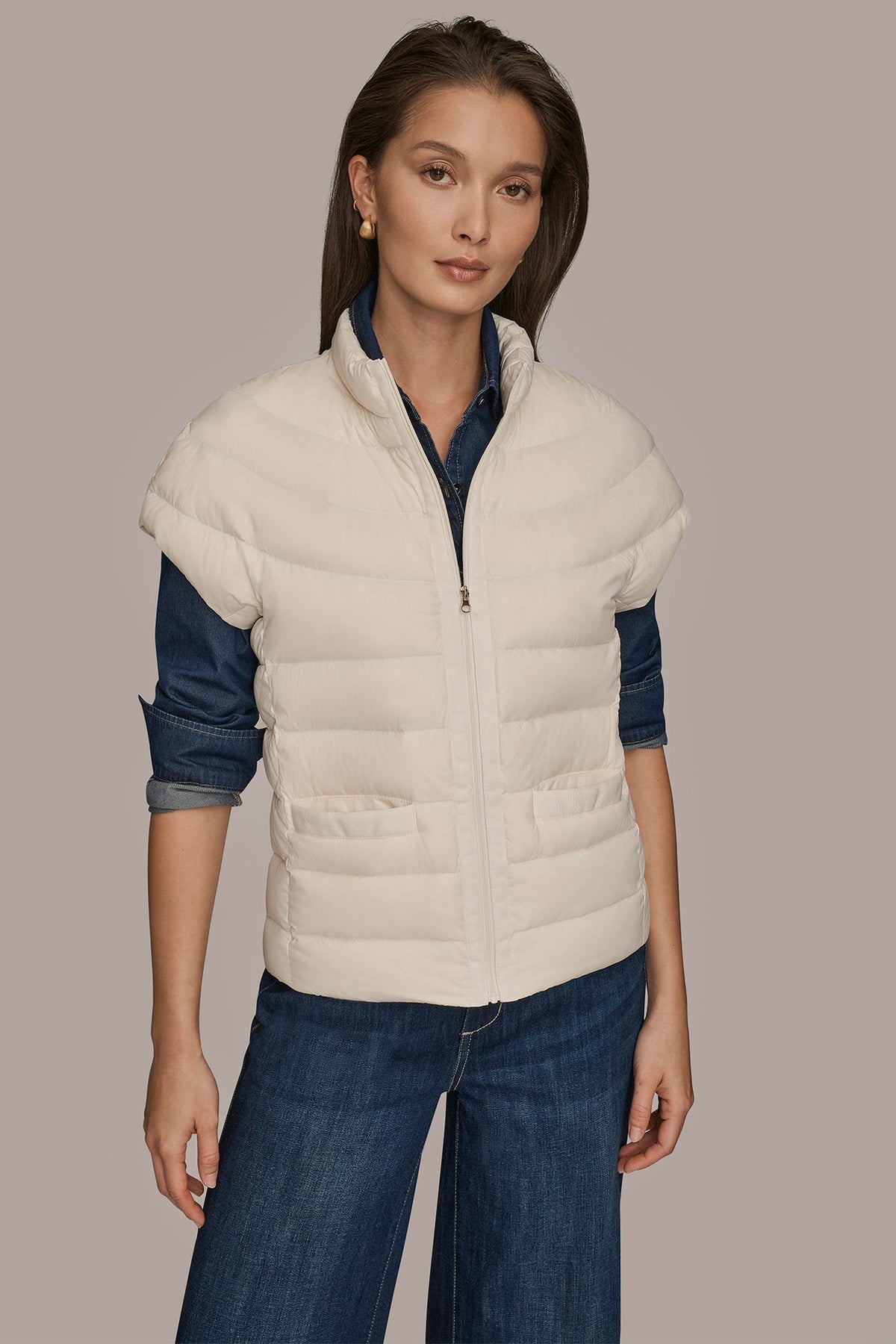Donna Karan CAP SLEEVE PUFFER VEST