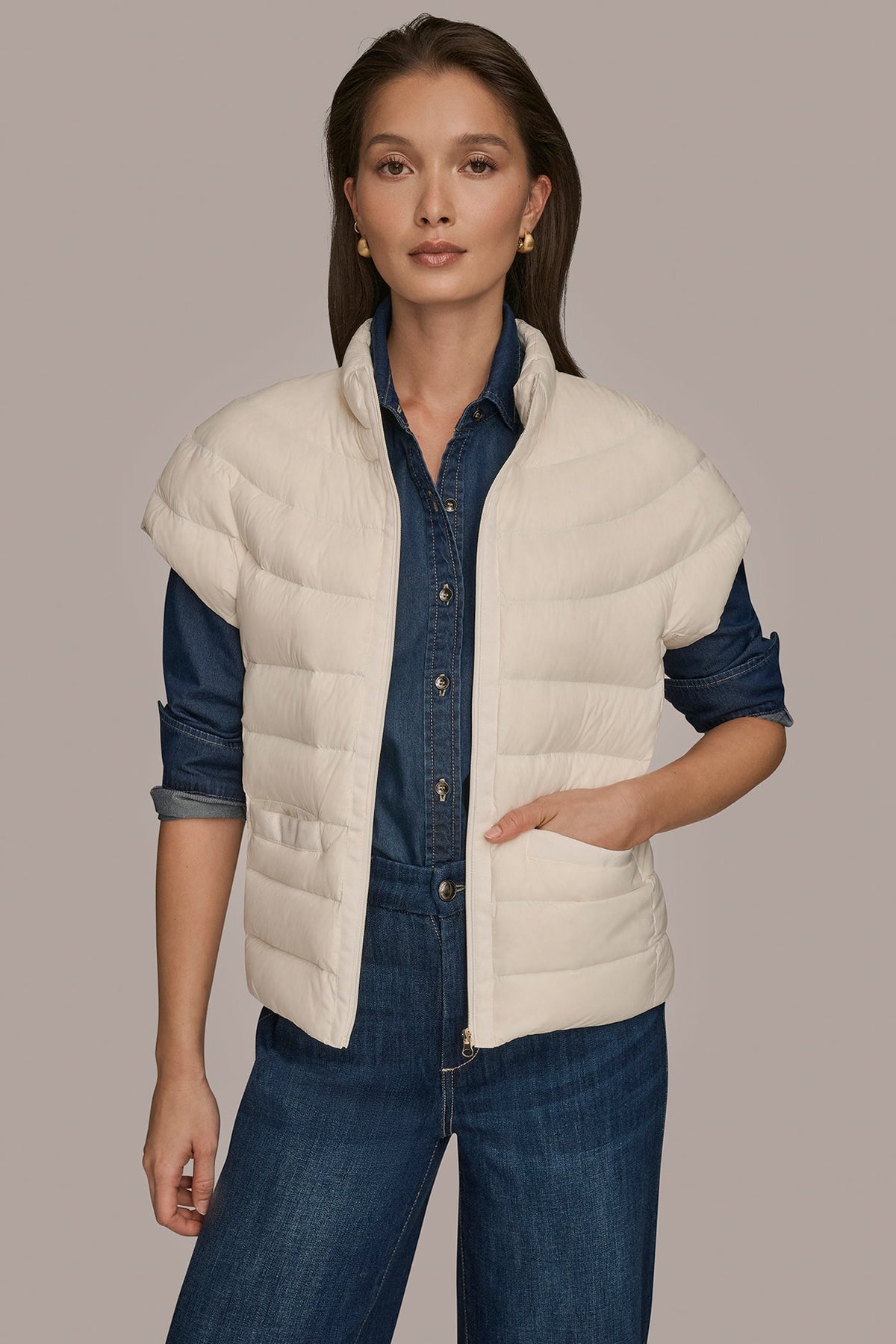 Donna Karan CAP SLEEVE PUFFER VEST