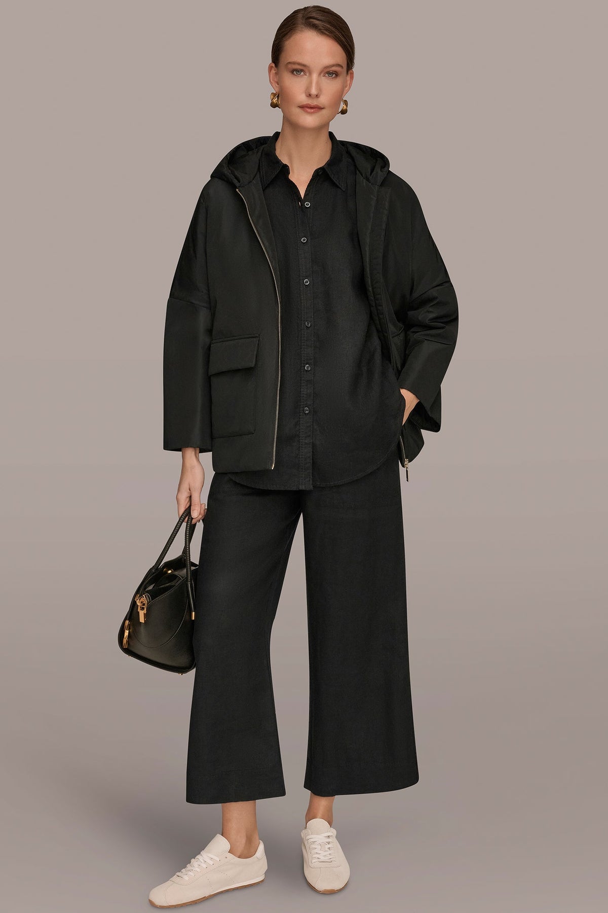 Donna Karan HOODED LIGHT QUILT JACKET