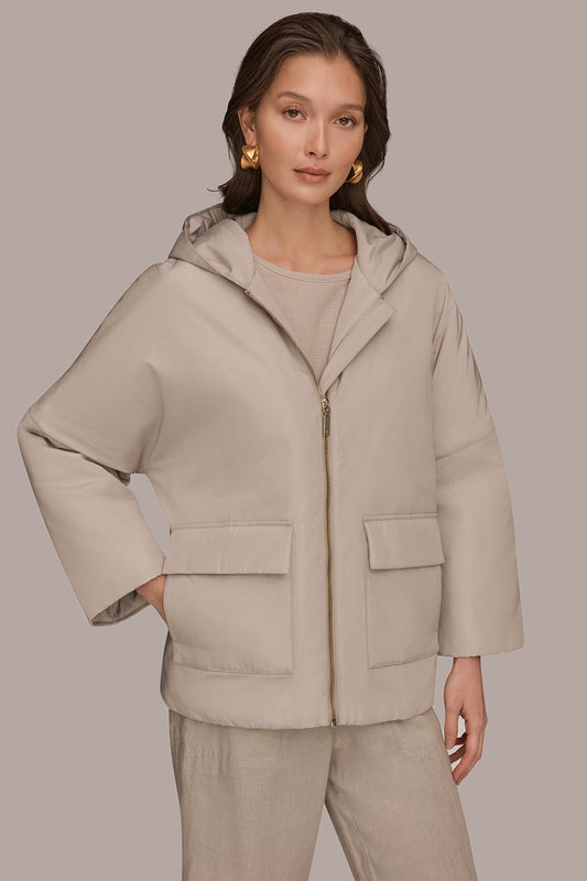 Donna Karan HOODED LIGHT QUILT JACKET