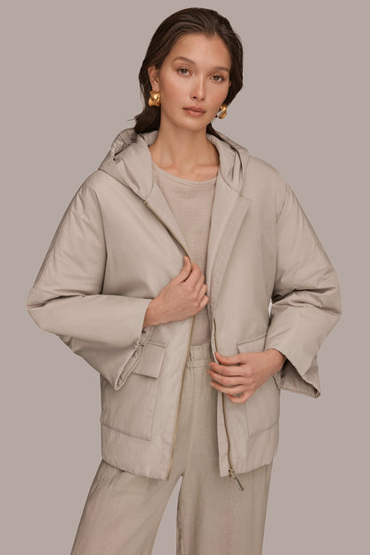Donna Karan HOODED LIGHT QUILT JACKET