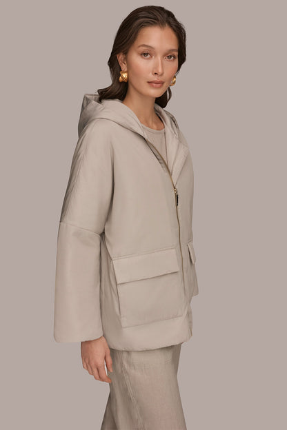 Donna Karan HOODED LIGHT QUILT JACKET