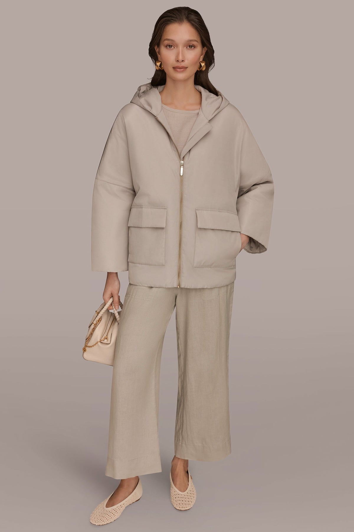 Donna Karan HOODED LIGHT QUILT JACKET
