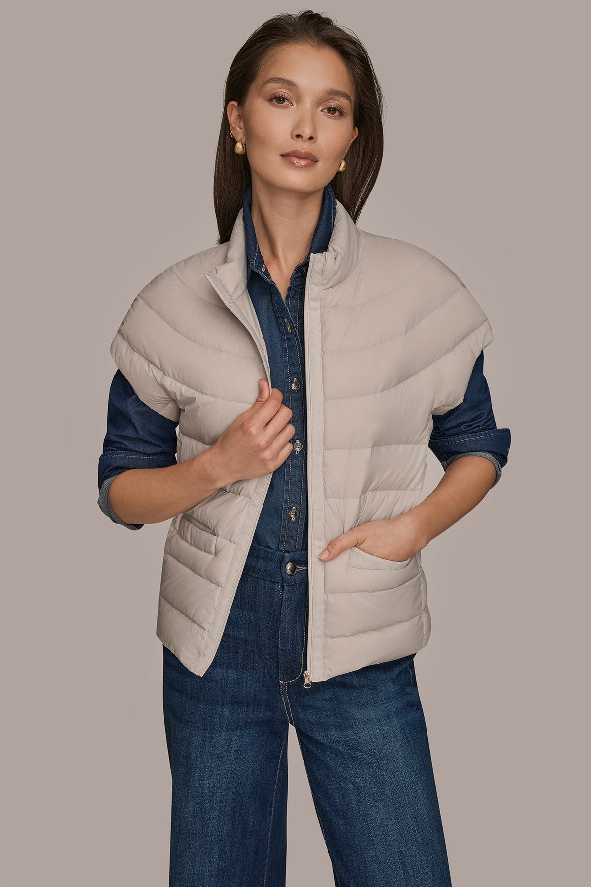 Donna Karan CAP SLEEVE PUFFER VEST