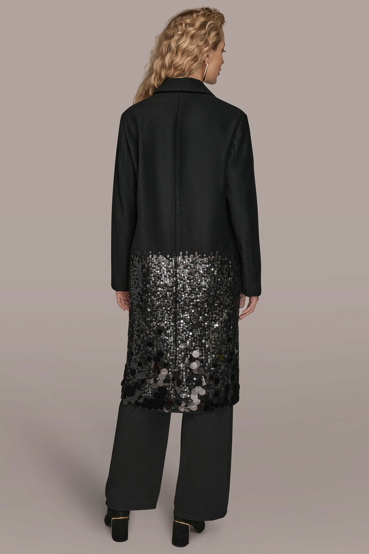Donna Karan LONG SEQUIN WOOL-BLEND COAT