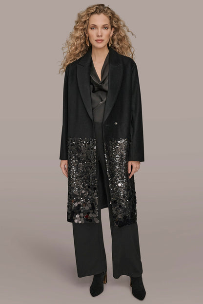 Donna Karan LONG SEQUIN WOOL-BLEND COAT