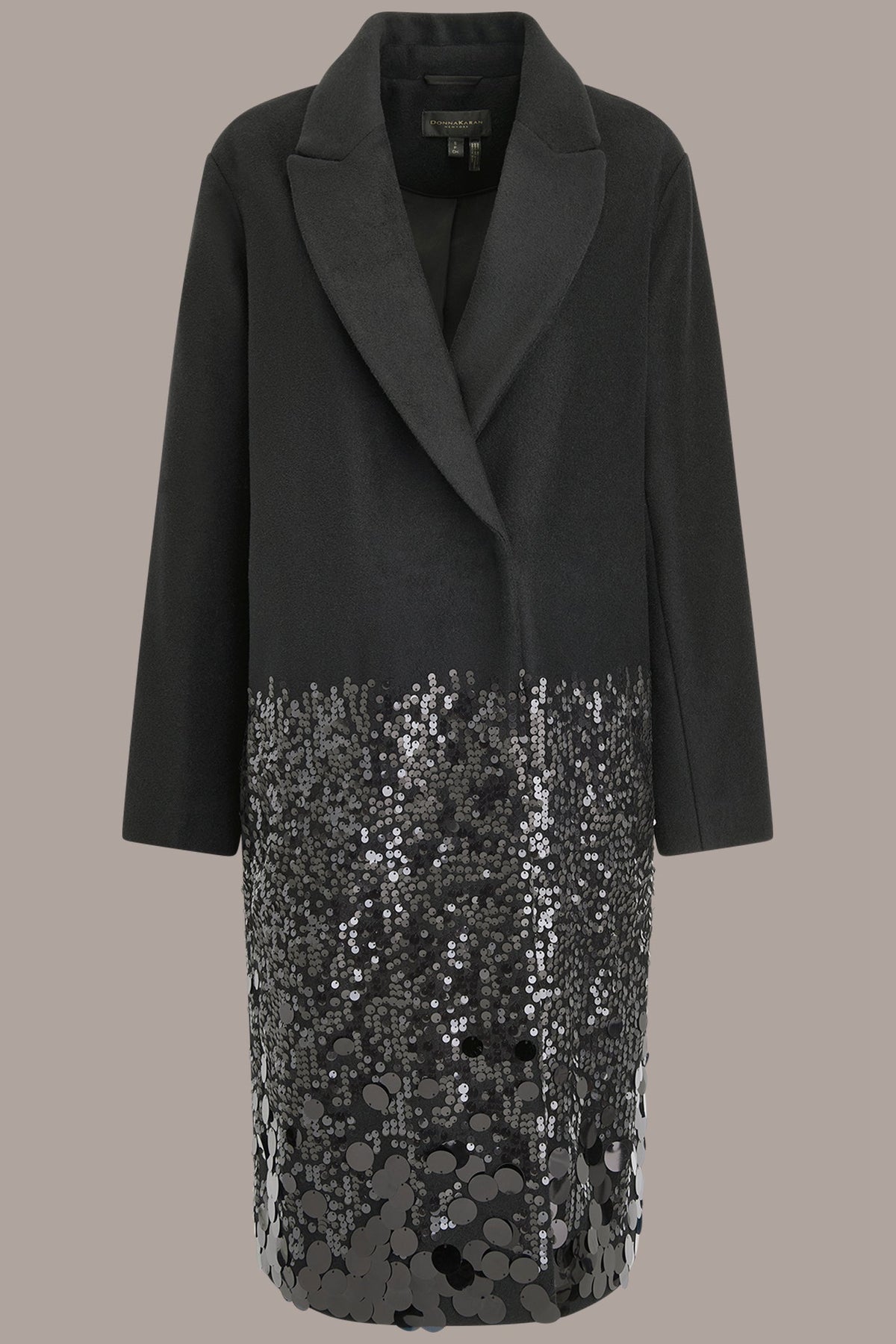 Donna Karan LONG SEQUIN WOOL-BLEND COAT