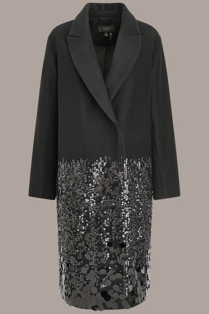 Donna Karan LONG SEQUIN WOOL-BLEND COAT