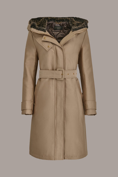 Donna Karan FAUX FUR TRIM LINED RAIN COAT