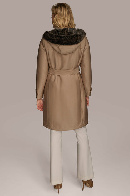 Donna Karan FAUX FUR TRIM LINED RAIN COAT