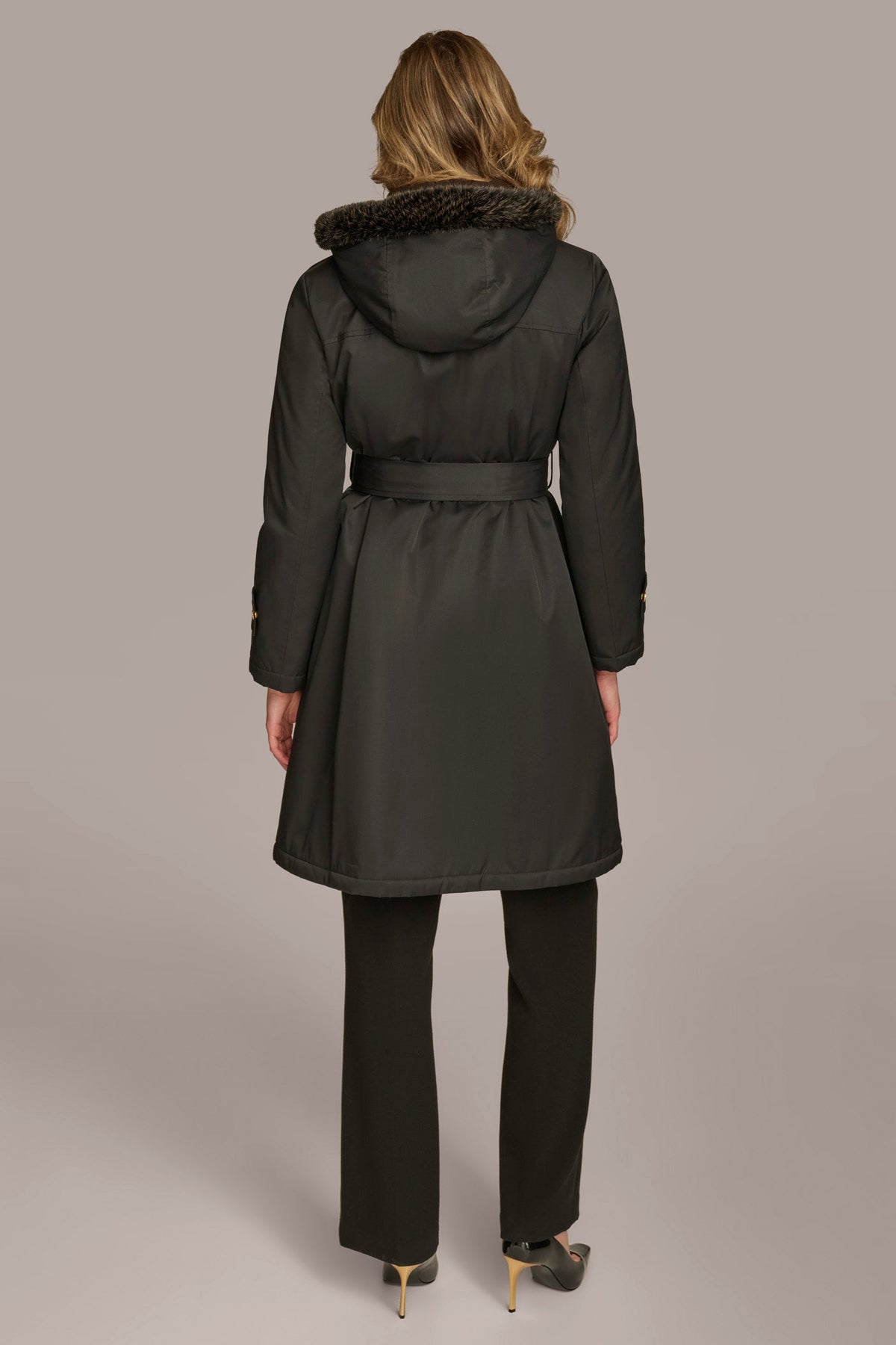 Donna Karan FAUX FUR TRIM LINED RAIN COAT
