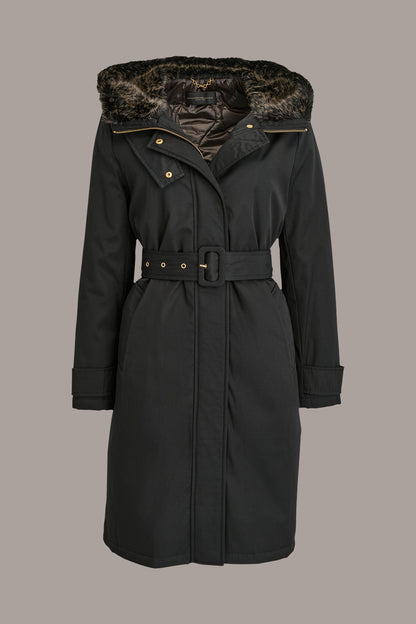 Donna Karan FAUX FUR TRIM LINED RAIN COAT