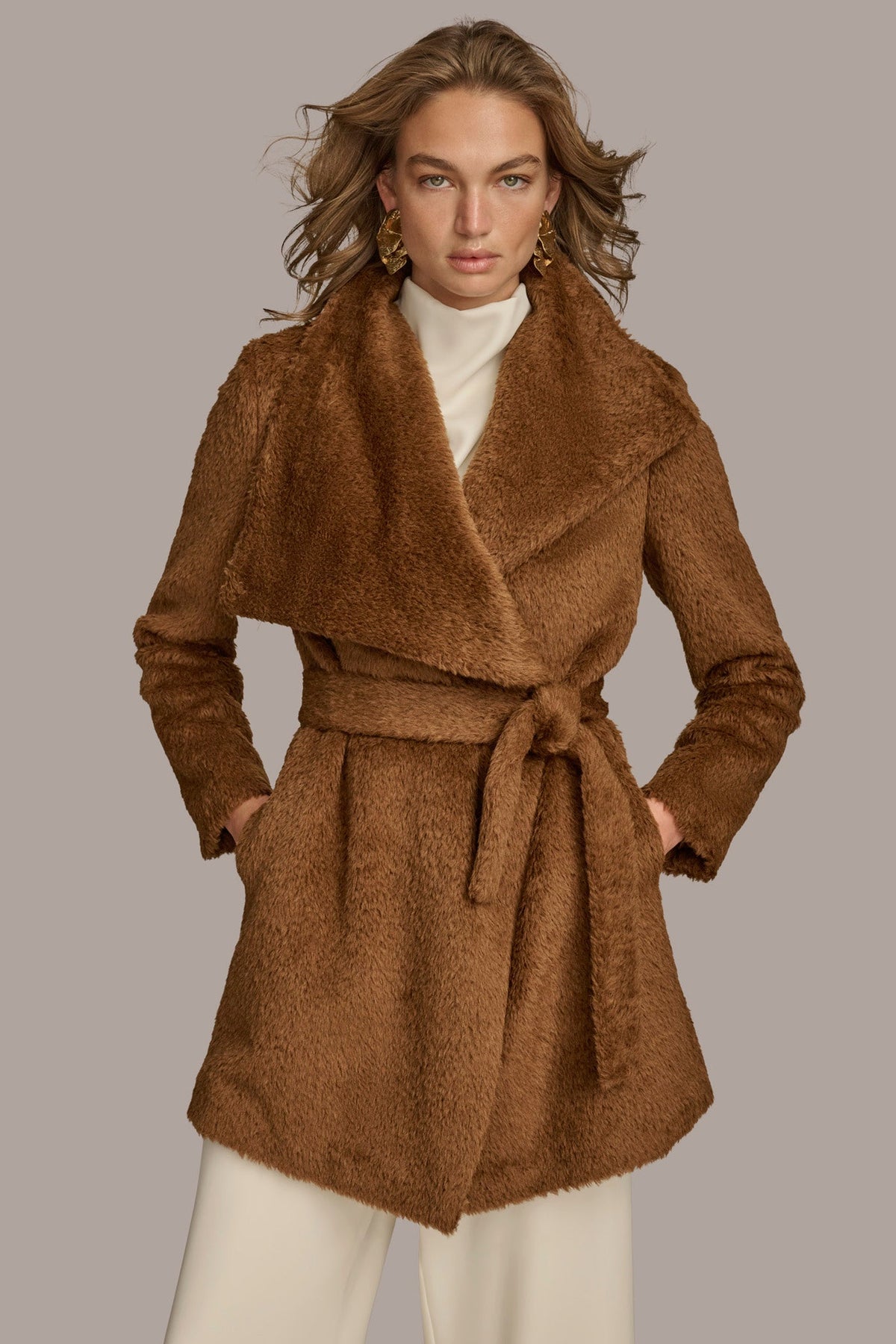 Donna Karan Belted Wool Wrap Coat