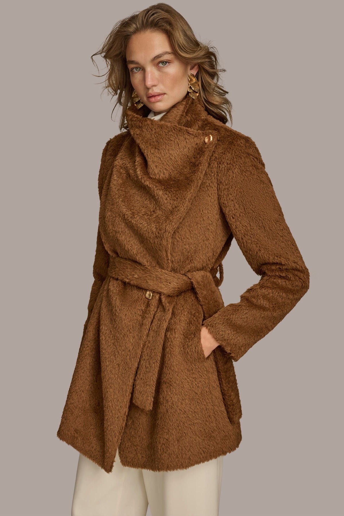 Donna Karan Belted Wool Wrap Coat