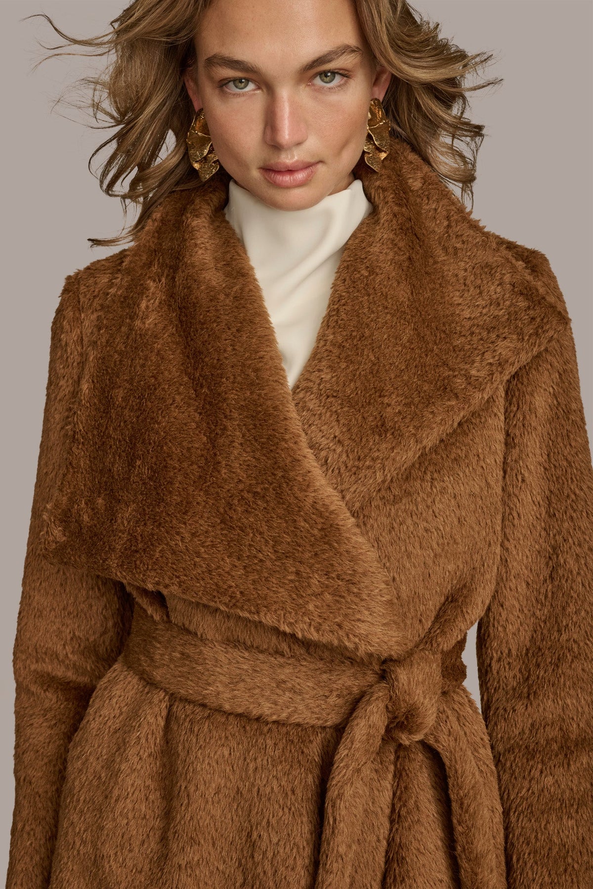 Donna Karan Belted Wool Wrap Coat
