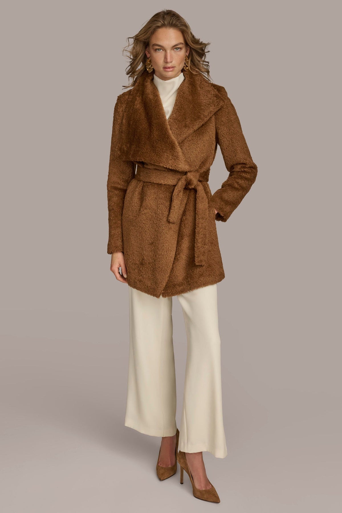 Donna Karan Belted Wool Wrap Coat