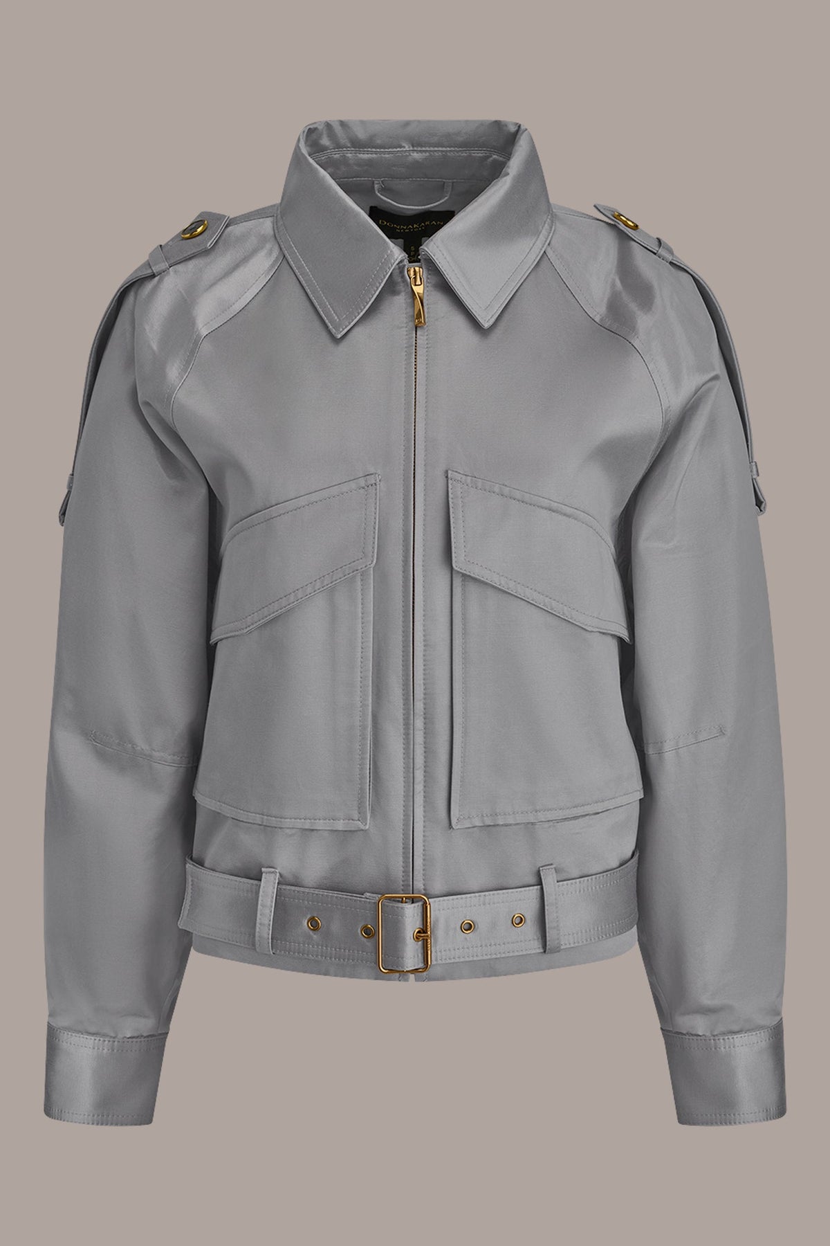 Donna Karan COTTON-BLEND SATIN BIKER JACKET
