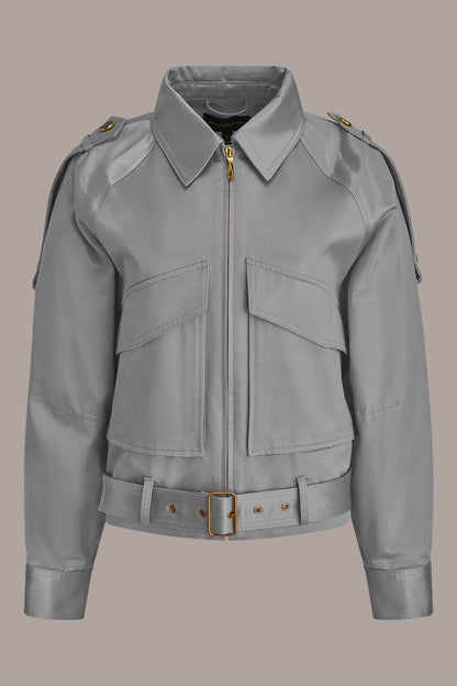 Donna Karan COTTON-BLEND SATIN BIKER JACKET