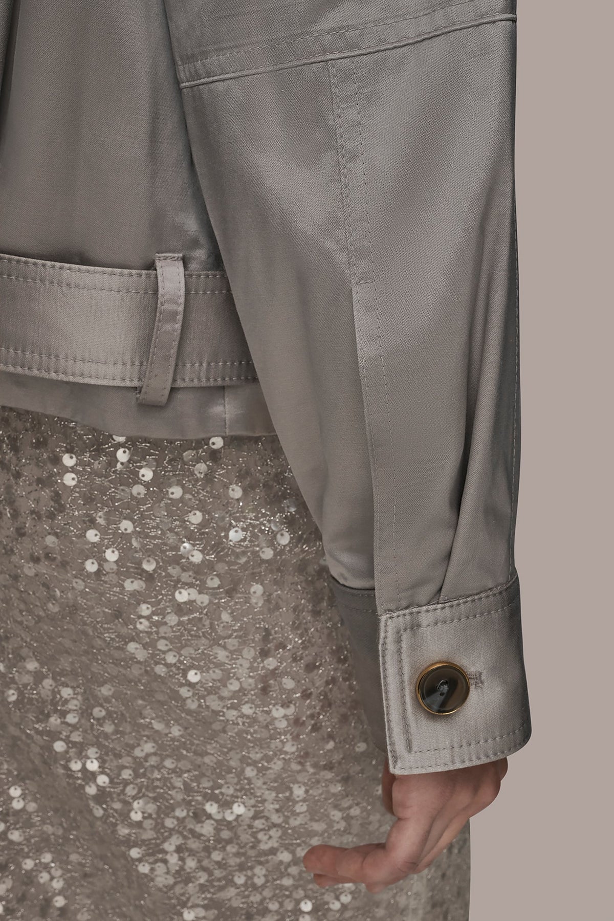 Donna Karan COTTON-BLEND SATIN BIKER JACKET