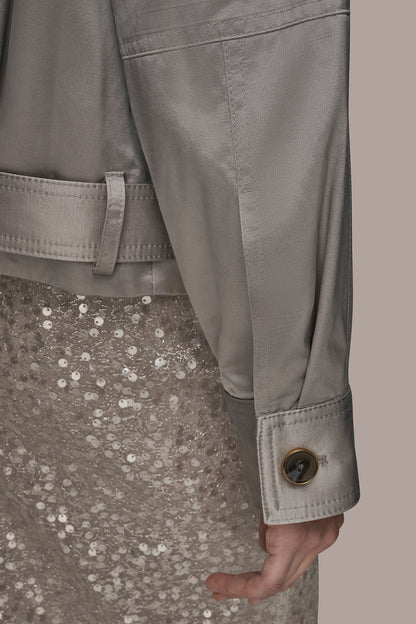 Donna Karan COTTON-BLEND SATIN BIKER JACKET