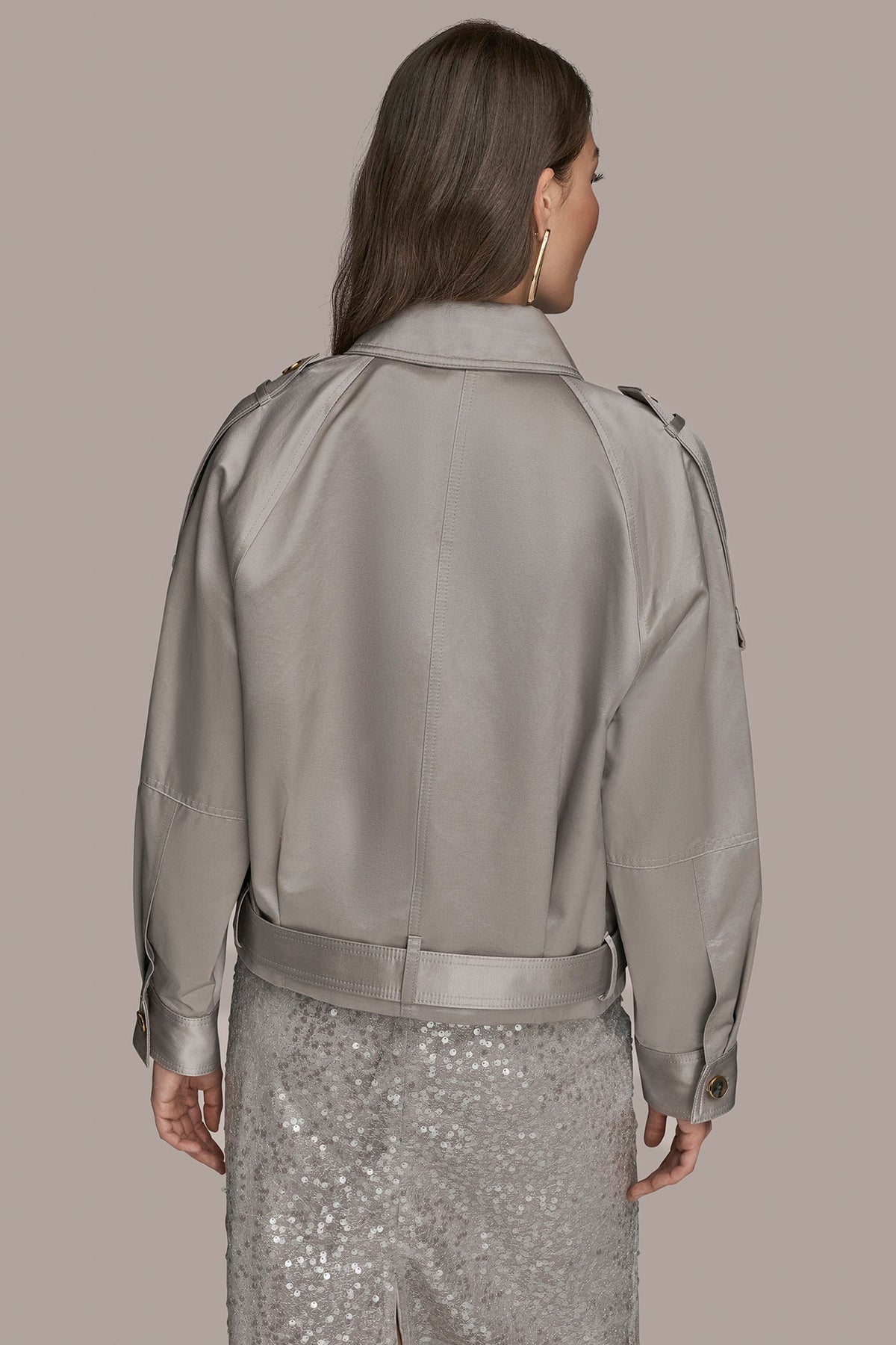 Donna Karan COTTON-BLEND SATIN BIKER JACKET