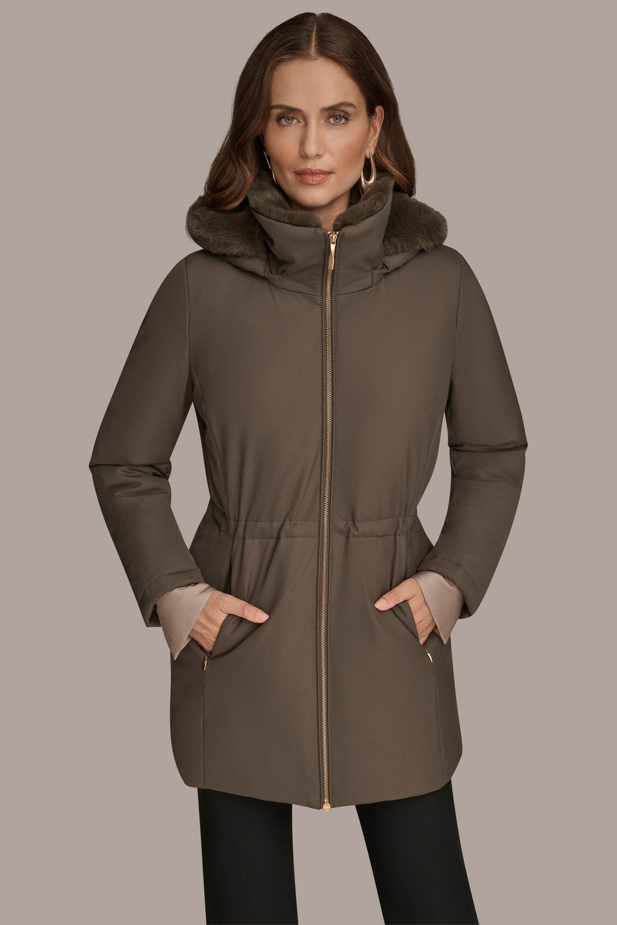 Donna Karan FAUX FUR LINED PUFFER