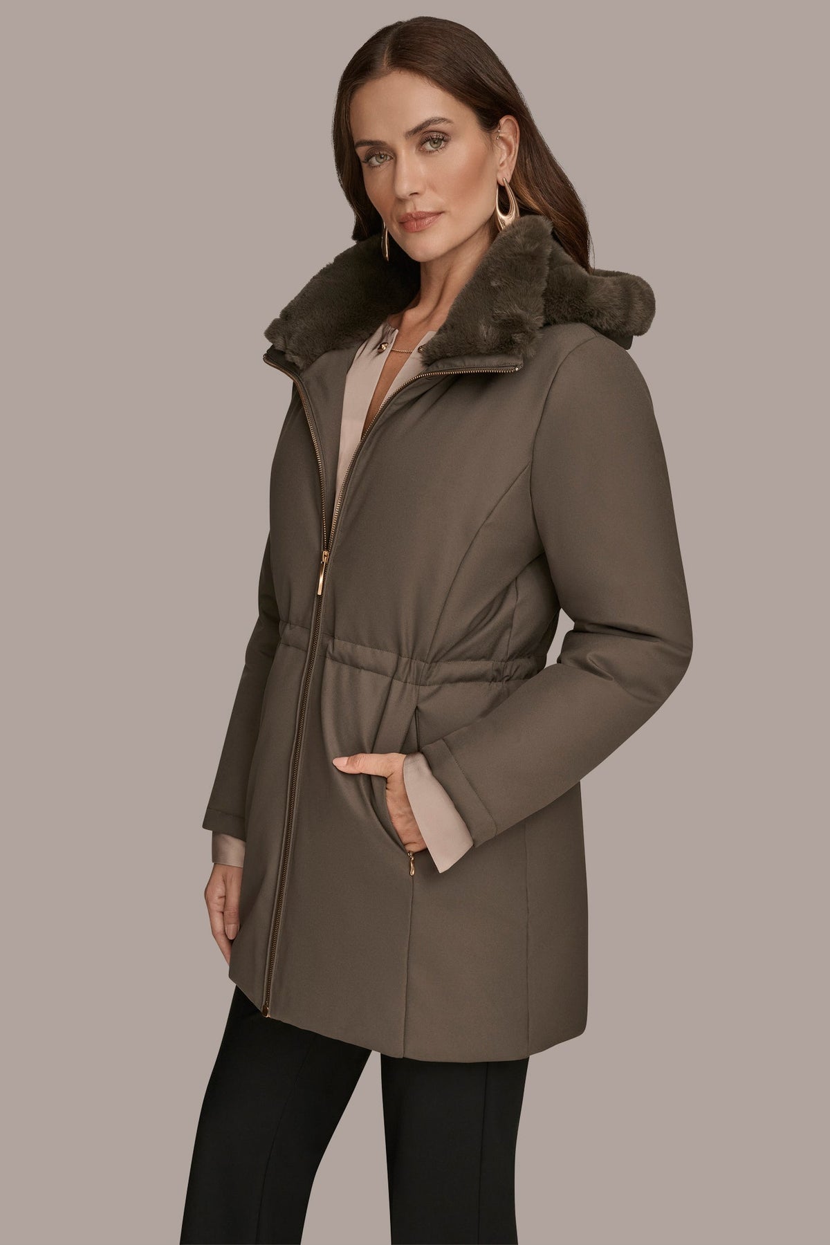 Donna Karan FAUX FUR LINED PUFFER