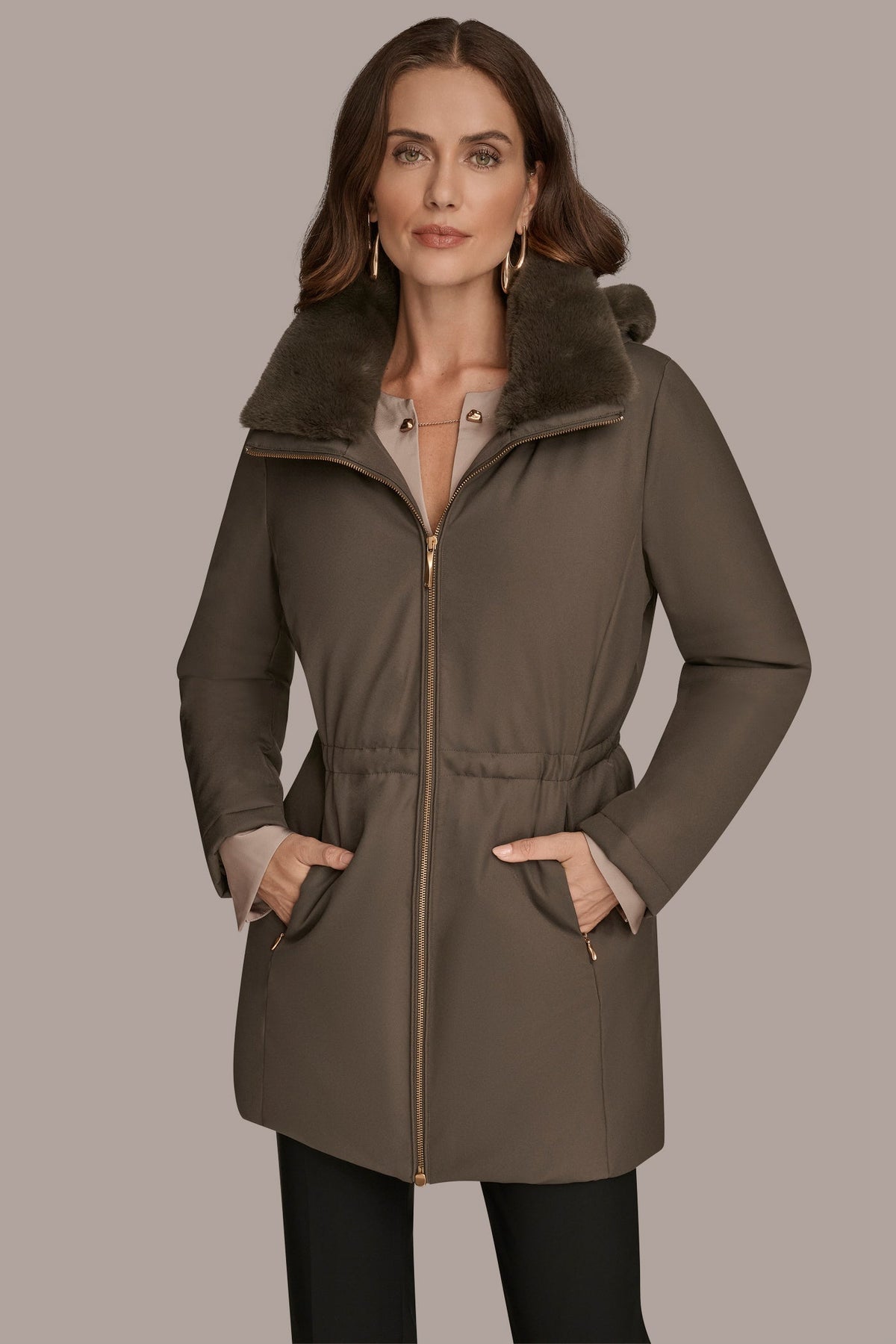 Donna Karan FAUX FUR LINED PUFFER