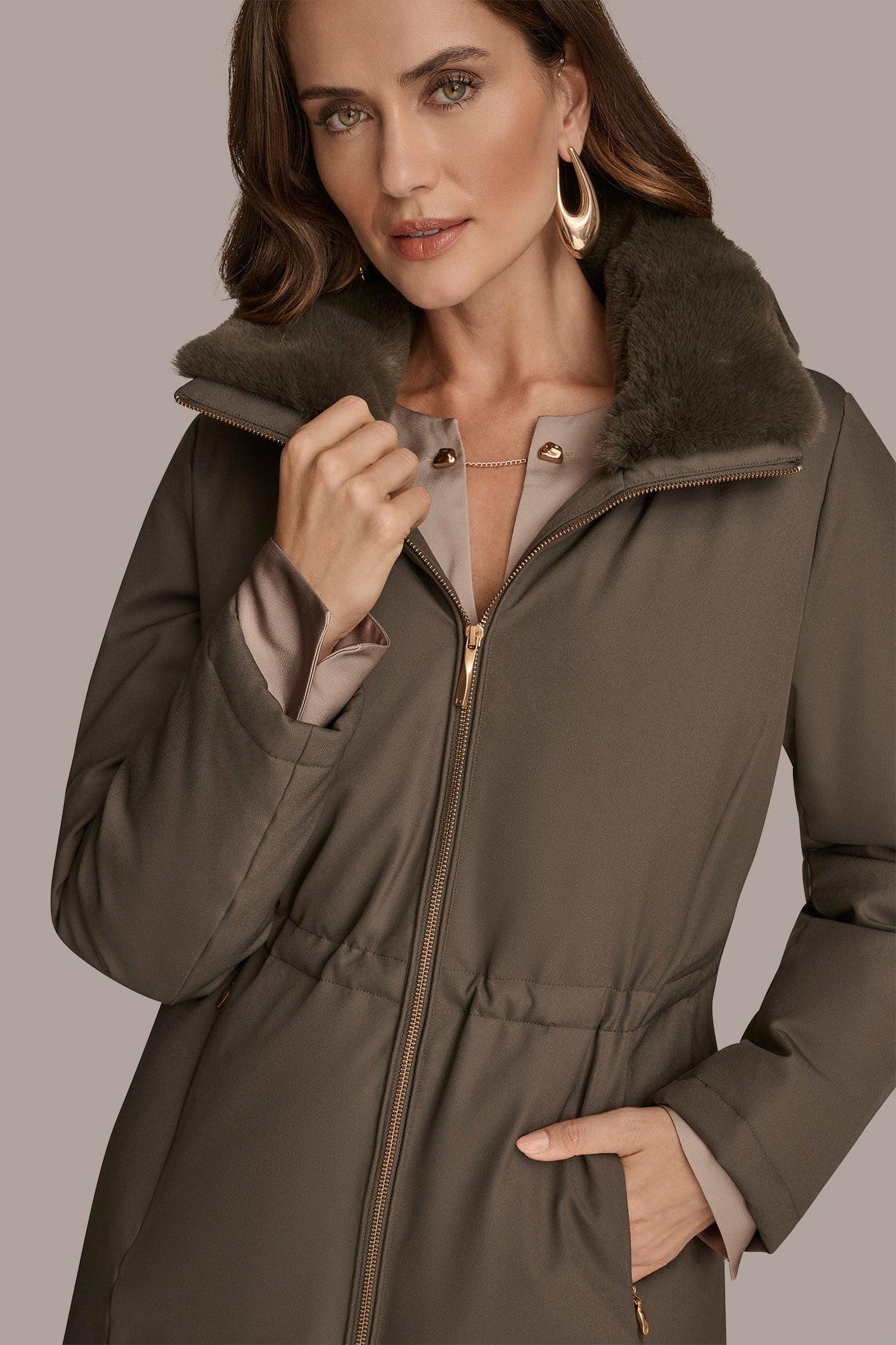 Donna Karan FAUX FUR LINED PUFFER