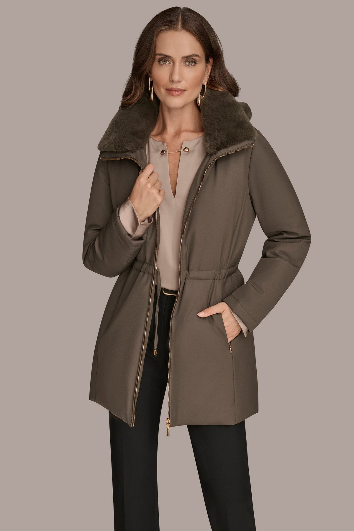 Donna Karan FAUX FUR LINED PUFFER