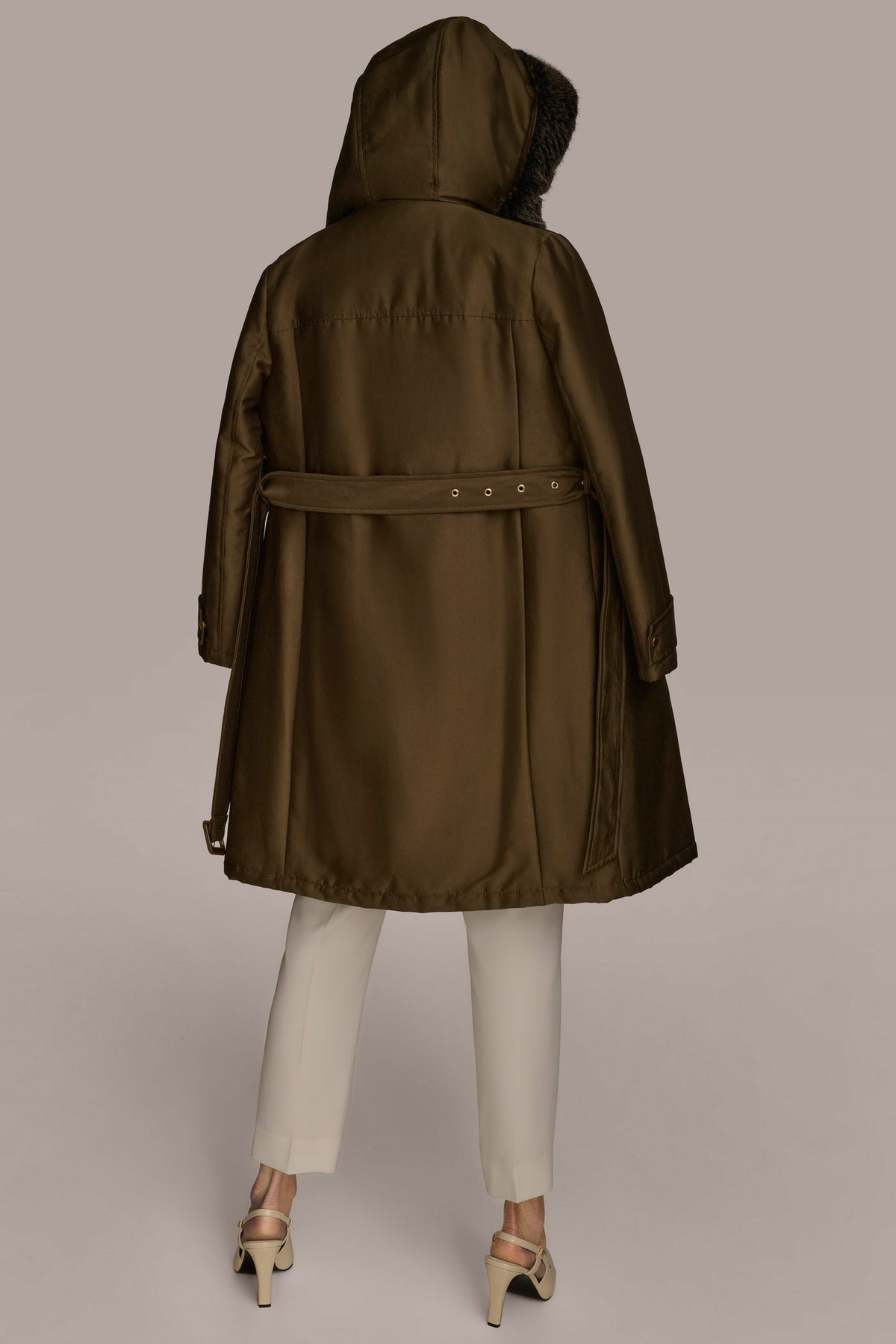 Donna Karan FAUX FUR TRIM LINED RAIN COAT