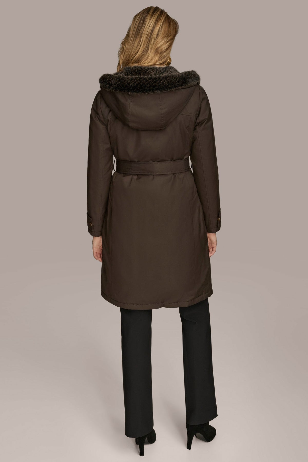 Donna Karan FAUX FUR TRIM LINED RAIN COAT
