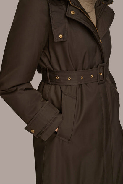 Donna Karan FAUX FUR TRIM LINED RAIN COAT