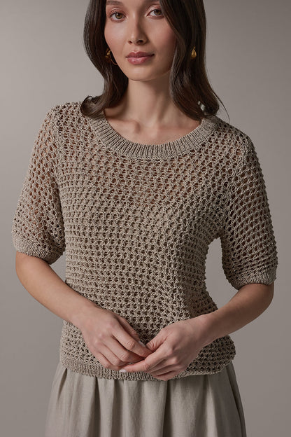 Donna Karan SHORT SLEEVE OPEN STITCH SWEATER