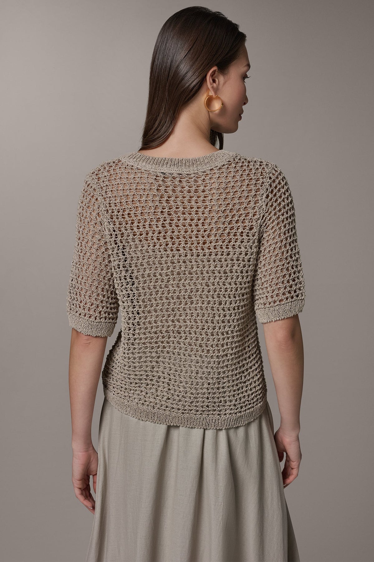 Donna Karan SHORT SLEEVE OPEN STITCH SWEATER