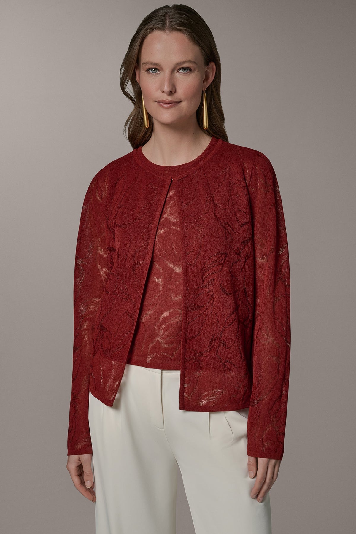 Donna Karan FLORAL SHEER CARDIGAN