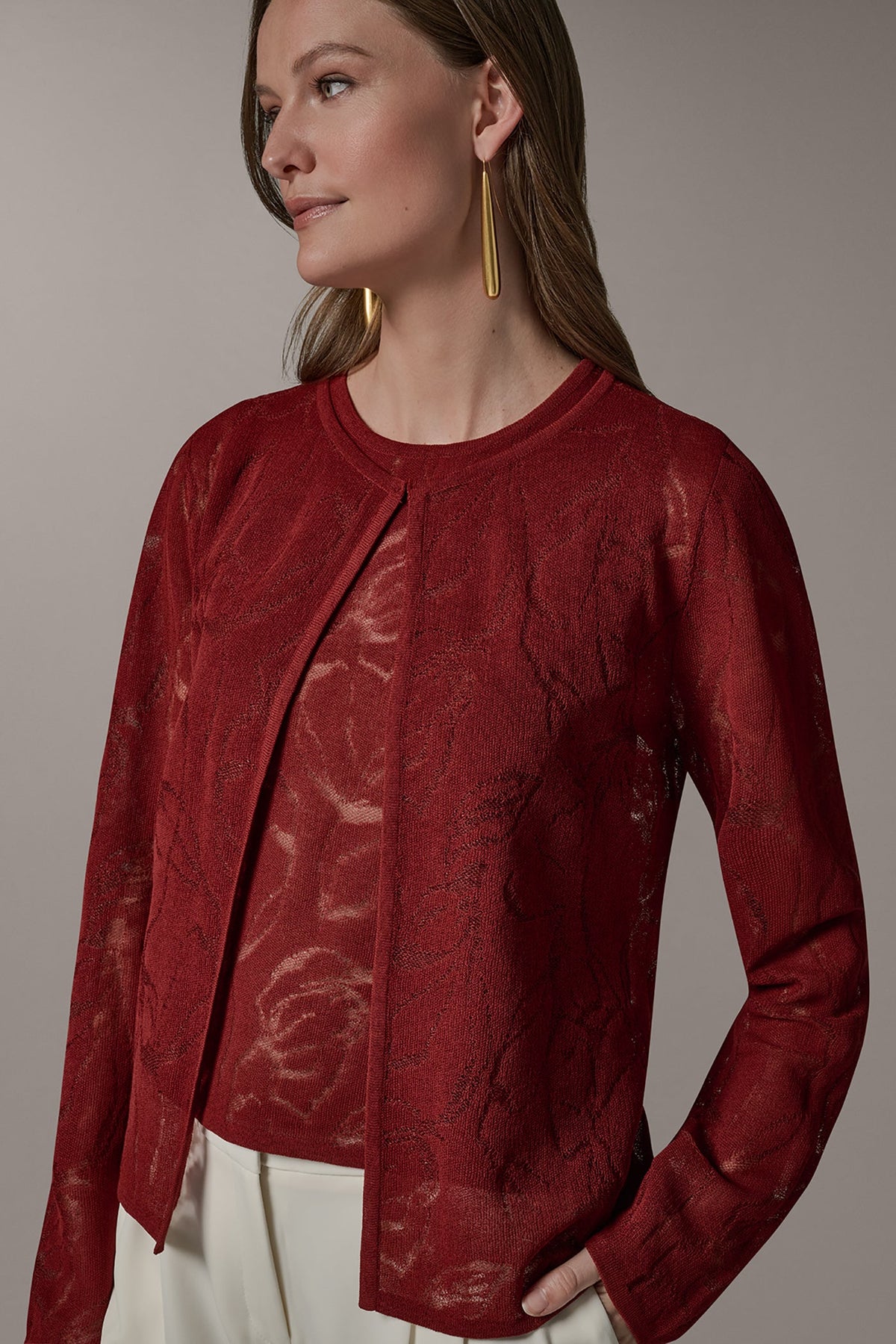 Donna Karan FLORAL SHEER CARDIGAN