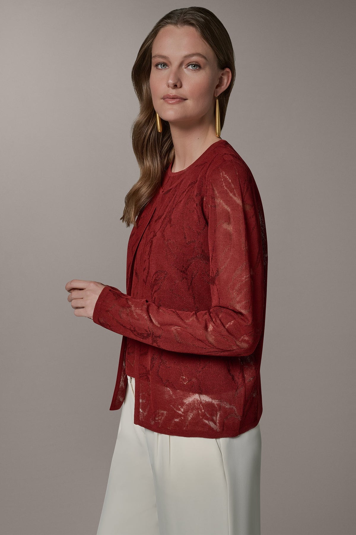 Donna Karan FLORAL SHEER CARDIGAN