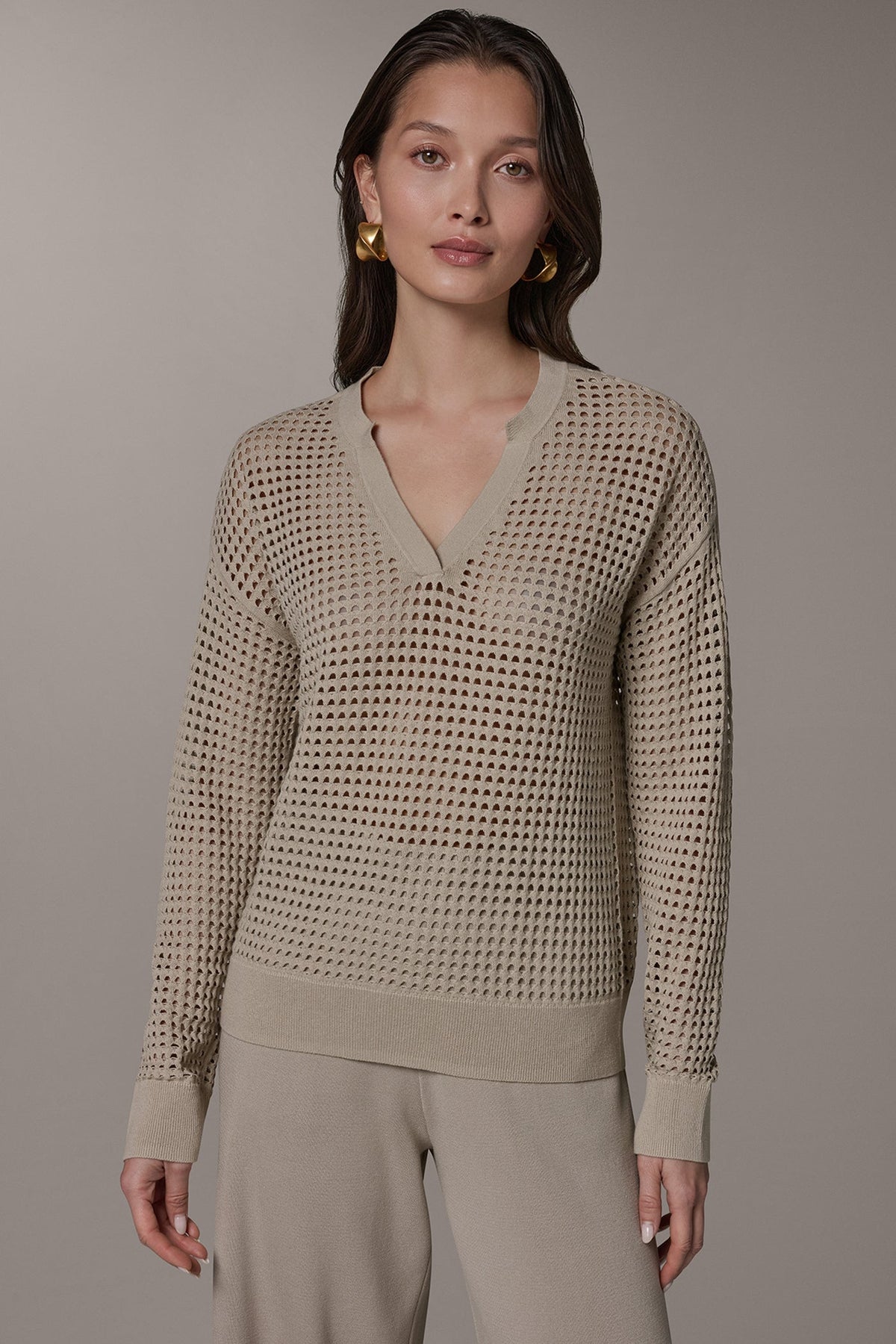 Donna Karan LONG SLEEVE POINTELLE SWEATER