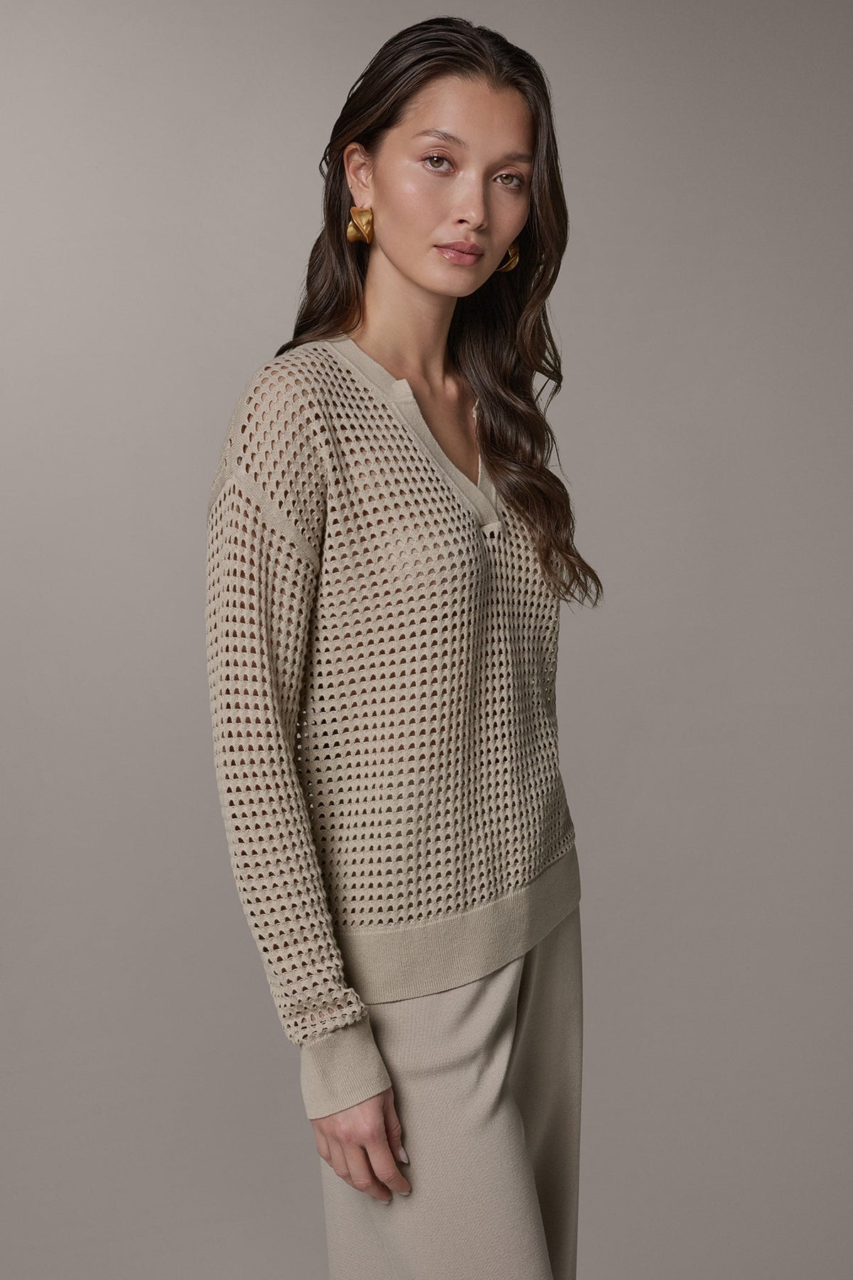 Donna Karan LONG SLEEVE POINTELLE SWEATER