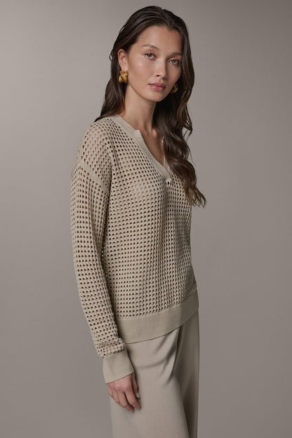 Donna Karan LONG SLEEVE POINTELLE SWEATER