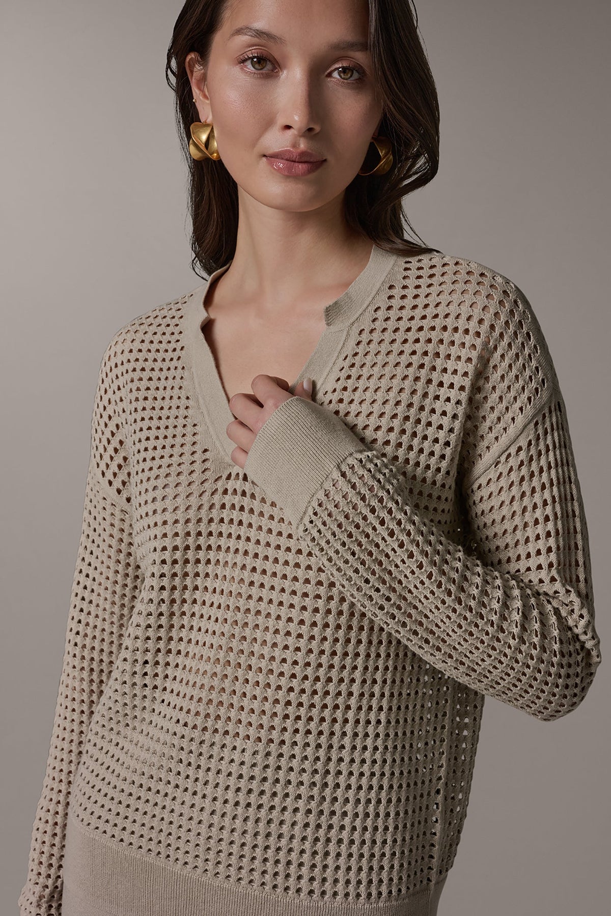 Donna Karan LONG SLEEVE POINTELLE SWEATER