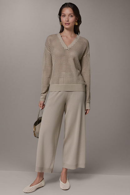 Donna Karan LONG SLEEVE POINTELLE SWEATER