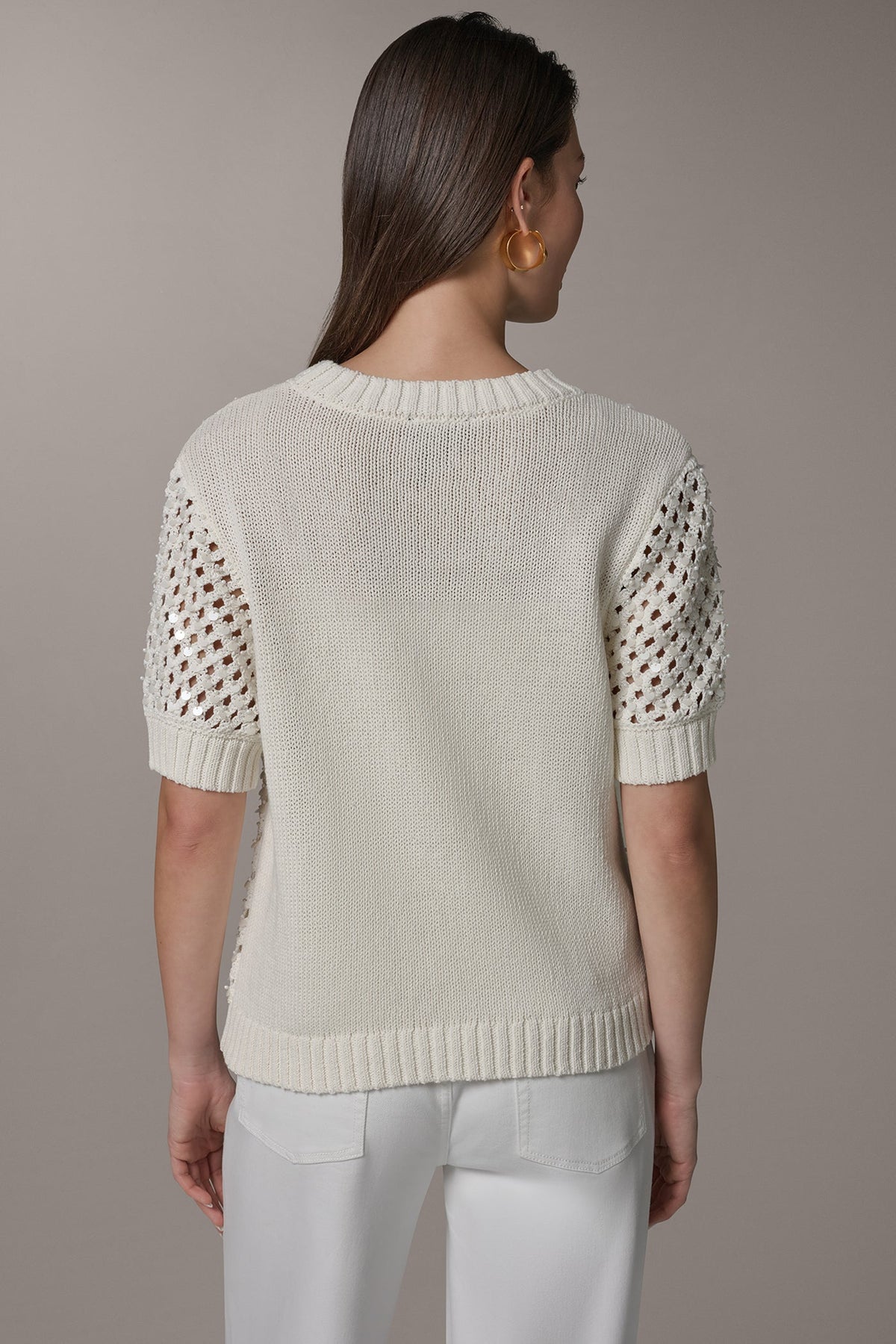 Donna Karan SHORT SLEEVE PEARL SEQUIN SWEATER