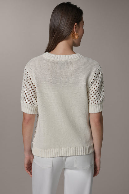 Donna Karan SHORT SLEEVE PEARL SEQUIN SWEATER